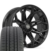 Set(4) 22x10 4P83 Gloss Black - 6x135 &amp; 6x139.7 -18ET with 285/45r22 Bridgestone Dueler Alenza HL Tires