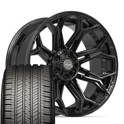 Set(4) 22x10 4P83 Gloss Black - 6x135 &amp; 6x139.7 -18ET with 285/45r22 Goodyear Eagle Touring Tires