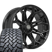 Set(4) 22x10 4P83 Gloss Black - 6x135 &amp; 6x139.7 -18ET with 285/45r22 TBB TS-37 AT Tires