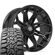 Set(4) 22x10 4P83 Gloss Black - 6x135 &amp; 6x139.7 -18ET with 33x12.50r22 TBB TS-57 RT Tires