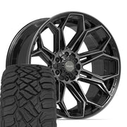 Set(4) 22x10 4P83 Gloss Black Brushed with Tinted Clear - 6x135 &amp; 6x139.7 -18ET with 33x12.50r22 Sailun TerraMax RT Tires