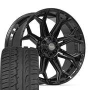 24" 4PLAY Wheels fit GM-Ford-Lincoln-Nissan-Toyota - 4P83 Gloss Black 24x10, Ironman Tires Set
