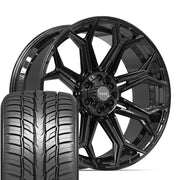 Set(4) 24x10 4P83 Gloss Black - 6x135 &amp; 6x139.7 +18ET with 295/35r24 Sailun Atrezzo SVR LX+ Tires