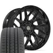 Set(4) 22x10 4PL28 Gloss Black - 6x135 &amp; 6x139.7 -18ET with 285/45r22 Bridgestone Dueler Alenza HL Tires