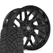 Set(4) 22x10 4PL28 Gloss Black - 6x135 &amp; 6x139.7 -18ET with 285/45r22 Sailun TerraMax RT Tires