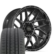 Set(4) 22x10 4PL28 Gloss Black Brushed with Tinted Clear - 6x135 &amp; 6x139.7 -18ET with 285/45r22 Bridgestone Dueler Alenza HL Tires