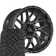 Set(4) 22x10 4PL28 Gloss Black Brushed with Tinted Clear - 6x135 &amp; 6x139.7 -18ET with 285/45r22 Sailun TerraMax RT Tires