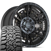 Set(5) 17x9 4PS01 Satin Black - 5x127 &amp; 5x139.7 -6ET with 33x12.50r17 TBB TS-57 RT Tires