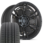20" 4PLAY Wheels fit GM-Ford-Lincoln-Nissan-Toyota - 4PS01 Satin Black 20x9, Bridgestone Tires Set