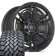 4PLAY 4PS01 20x9 6x135 + 6x139.7 Satin Black Wheels 275-55-20 TBB TS-37 AT Tires SET