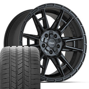 20" 4PLAY Wheels fit Ram-Dodge-Jeep-GM-Ford - 4PS20 Satin Black 20x9, Goodyear Tires Set