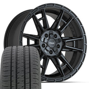 20" 4PLAY Wheels fit Ram-Dodge-Jeep-GM-Ford - 4PS20 Satin Black 20x9, Bridgestone Tires Set
