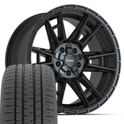 20" 4PLAY Wheels fit Ram-Dodge-Jeep-GM-Ford - 4PS20 Satin Black 20x9, Bridgestone Tires Set