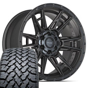 4PLAY 4PS20 20x9 6x135 + 6x139.7 Satin Black Wheels 275-55-20 TBB TS-37 AT Tires SET