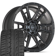 22" 4PLAY Wheels fit GM-Ford-Lincoln-Nissan-Toyota - 4PS20 Satin Black 22x10, Ironman Tires Set