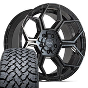 4PLAY 4PS26 20x9 5x127 + 5x139.7 Gloss Black Brushed with Tinted Clear Wheels 275-55-20 TBB TS-37 AT Tires SET