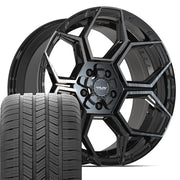 20" 4PLAY Wheels fit Ram-Dodge-Jeep-GM-Ford - 4PS26 Gloss Black Brushed with Tinted Clear 20x9, Goodyear Tires Set