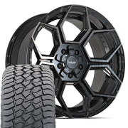 20" 4PLAY Wheels fit Ram-Dodge-Jeep-GM-Ford - 4PS26 Gloss Black Brushed with Tinted Clear 20x9, Sailun Tires Set