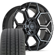 20" 4PLAY Wheels fit GM-Ford-Lincoln-Nissan-Toyota - 4PS26 Gloss Black Brushed with Tinted Clear 20x9, Bridgestone Tires Set