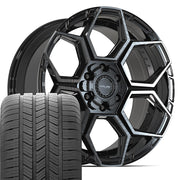 20" 4PLAY Wheels fit GM-Ford-Lincoln-Nissan-Toyota - 4PS26 Gloss Black Brushed with Tinted Clear 20x9, Goodyear Tires Set