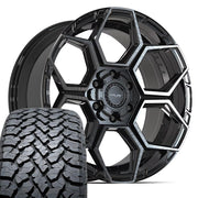 4PLAY 4PS26 20x9 6x135 + 6x139.7 Gloss Black Brushed with Tinted Clear Wheels 275-55-20 TBB TS-37 AT Tires SET