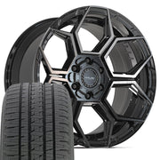 20" 4PLAY Wheels fit GM-Ford-Lincoln-Nissan-Toyota - 4PS26 Gloss Black Brushed with Tinted Clear 20x9, Bridgestone Tires Set