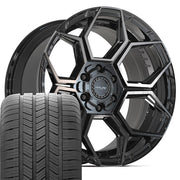 20" 4PLAY Wheels fit GM-Ford-Lincoln-Nissan-Toyota - 4PS26 Gloss Black Brushed with Tinted Clear 20x9, Goodyear Tires Set