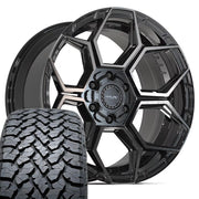 Set(4) 20x9 4PS26 Gloss Black Brushed with Tinted Clear - 6x135 &amp; 6x139.7 -6ET with 275/55r20 TBB TS-37 AT Tires
