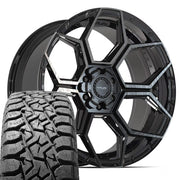 Set(4) 22x10 4PS26 Gloss Black Brushed with Tinted Clear - 6x135 &amp; 6x139.7 +0ET with 33x12.50r22 TBB TS-57 RT Tires