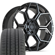 22" 4PLAY Wheels fit GM-Ford-Lincoln-Nissan-Toyota - 4PS26 Gloss Black Brushed with Tinted Clear 22x10, Bridgestone Tires Set