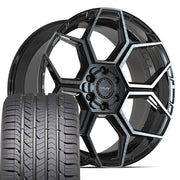 22" 4PLAY Wheels fit GM-Ford-Lincoln-Nissan-Toyota - 4PS26 Gloss Black Brushed with Tinted Clear 22x10, Goodyear Tires Set