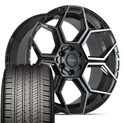 22" 4PLAY Wheels fit GM-Ford-Lincoln-Nissan-Toyota - 4PS26 Gloss Black Brushed with Tinted Clear 22x10, Goodyear Tires Set