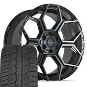 22" 4PLAY Wheels fit GM-Ford-Lincoln-Nissan-Toyota - 4PS26 Gloss Black Brushed with Tinted Clear 22x10, Ironman Tires Set