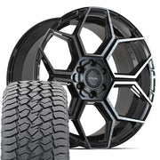 22" 4PLAY Wheels fit GM-Ford-Lincoln-Nissan-Toyota - 4PS26 Gloss Black Brushed with Tinted Clear 22x10, Sailun Tires Set