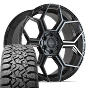 Set(4) 22x10 4PS26 Gloss Black Brushed with Tinted Clear - 6x135 &amp; 6x139.7 +24ET with 33x12.50r22 TBB TS-57 RT Tires
