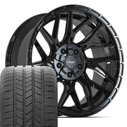 20" 4PLAY Wheels fit Ram-Dodge-Jeep-GM-Ford - 4PS28 Gloss Black Brushed with Tinted Clear 20x9, Goodyear Tires Set