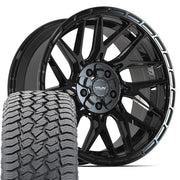 20" 4PLAY Wheels fit Ram-Dodge-Jeep-GM-Ford - 4PS28 Gloss Black Brushed with Tinted Clear 20x9, Sailun Tires Set