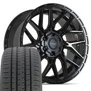 20" 4PLAY Wheels fit GM-Ford-Lincoln-Nissan-Toyota - 4PS28 Gloss Black Brushed with Tinted Clear 20x9, Bridgestone Tires Set