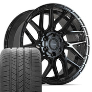 20" 4PLAY Wheels fit GM-Ford-Lincoln-Nissan-Toyota - 4PS28 Gloss Black Brushed with Tinted Clear 20x9, Goodyear Tires Set