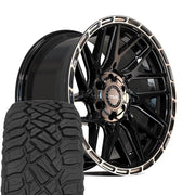 Set(4) 17x9 4PS28 Gloss Black Brushed with Tinted Clear - 6x135 &amp; 6x139.7 +18ET with 33x12.50r17 Sailun TerraMax RT Tires