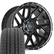 20" 4PLAY Wheels fit GM-Ford-Lincoln-Nissan-Toyota - 4PS28 Gloss Black Brushed with Tinted Clear 20x9, Bridgestone Tires Set