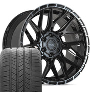 20" 4PLAY Wheels fit GM-Ford-Lincoln-Nissan-Toyota - 4PS28 Gloss Black Brushed with Tinted Clear 20x9, Goodyear Tires Set