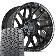20" 4PLAY Wheels fit GM-Ford-Lincoln-Nissan-Toyota - 4PS28 Gloss Black Brushed with Tinted Clear 20x9, Sailun Tires Set