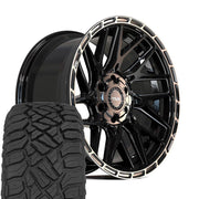 Set(4) 22x10 4PS28 Gloss Black Brushed with Tinted Clear - 6x135 &amp; 6x139.7 +0ET with 33x12.50r22 Sailun TerraMax RT Tires