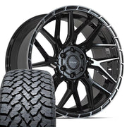 Set(4) 22x10 4PS28 Gloss Black Brushed with Tinted Clear - 6x135 &amp; 6x139.7 +24ET with 285/45r22 TBB TS-37 AT Tires