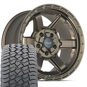 17" 4PLAY Wheels fit Ram-Dodge-Jeep-GM-Ford - 4PS63 Satin Bronze 17x9, Sailun Tires Set