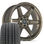 22" 4PLAY Wheels fit GM-Ford-Lincoln-Nissan-Toyota - 4PS63 Satin Bronze 22x9, Bridgestone Tires Set