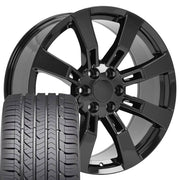 OE Wheels CA82 22x9 6x139.7 Gloss Black Wheels 285-45-22 Goodyear Eagle Sport Tires SET
