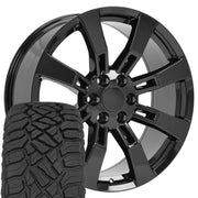 OE Wheels CA82 22x9 6x139.7 Gloss Black Wheels 285-45-22 Sailun TerraMax RT Tires SET