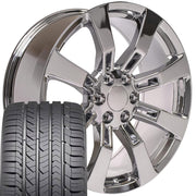 OE Wheels CA82 22x9 6x139.7 Chrome Wheels 285-45-22 Goodyear Eagle Sport Tires SET